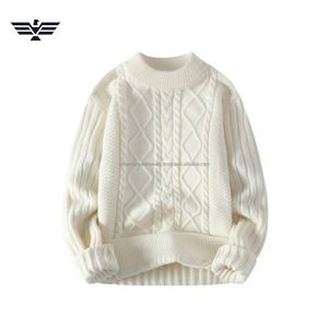 Jersey de cuello redondo de punto de Cable para hombre de algodón 100% cálido de primera calidad, antiarrugas, antiencogimiento, grueso, 300g, patrón frontal OEM - Product Image 5