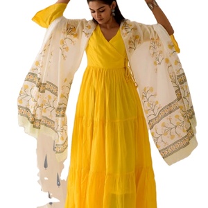 Jaune citron Angrakha ensemble indien mode style qualité Kurti et pantalon du fabricant indien - Product Image 1