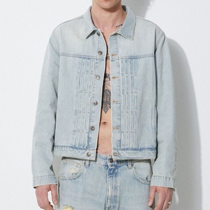 Veste en jean pour homme, surdimensionnée, vintage, en coton délavé, décontractée, à boutons, fabriquée en usine - Product Image 1