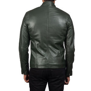 Chaqueta de Lona y Cuero Genuino de Alta Calidad para Hombre, Cuello Alto, Estilo Urbano, Color Sólido, con Doble Cremallera Frontal y Logotipo - Product Image 5