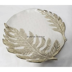 Bol enduit de poudre de couleur blanche en métal de haute qualité avec des feuilles polies brillantes argentées Design Home Decorative Supply - Product Image 1