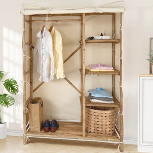 Natural Clothing Garment Rack Wholesale Bamboo <strong>Clothes</strong> Rack Shirt and Dress Hanging Wardrobe <strong>Rails</strong> <strong>Covered</strong> with Liner
