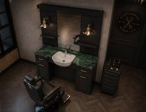 from factory Black Wood Salon Vanity <b>Set</b> With Mirror Sink Cabinet Multiple Storage Space Industrial Design For <b>Barber</b> - Product Image 2