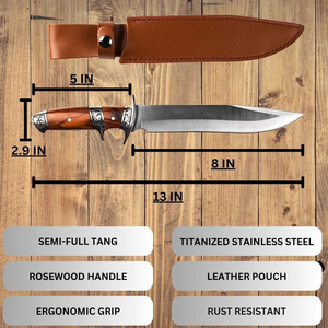 Couteau Bowie fait main de qualité supérieure, finition de qualité d'exposition, acier inoxydable, lame fixe à double tranchant et manche en bois poli - Product Image 4