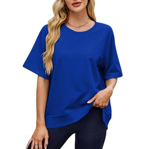 Blusa Casual de Mujer para Primavera/Verano 2025, Personalizada, Holgada, de Manga Corta con Mangas de Mariposa, Cuello Redondo, Camisas Extra Grandes de Color Sólido - Product Image 4