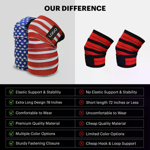 Protège-genou de gymnastique de haute qualité avec logo personnalisé enveloppes de genou de fitness respirantes avec sangles réglables en caoutchouc de coton Powerlifting - Product Image 2