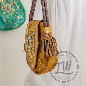 LW Sac à bandoulière en cuir véritable de style bohème pour femmes, fait à la main, imprimé léopard, noir pour l'automne et l'hiver. - Product Image 3