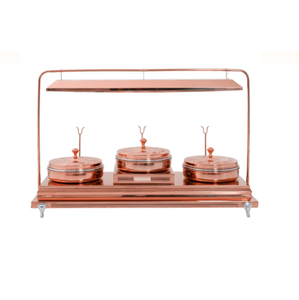 Juego de Platos para Buffet de Cobre Redondos de Lujo, Calentadores de Comida para Hoteles y Restaurantes, Platos de Servir de Acero Inoxidable - Product Image 2