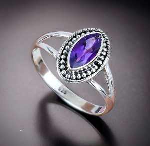 Vente en gros 925 bague en argent sterling massif taille marquise pierre précieuse améthyste naturelle bague en pierre à facettes pour les femmes idée cadeau - Product Image 1