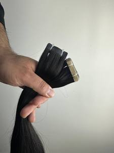 Vente en gros 12A indien Remy Extensions de cheveux naturel noir ruban adhésif Jerry Curls cheveux humains bruts non transformés Machine Double trame 100g - Product Image 4