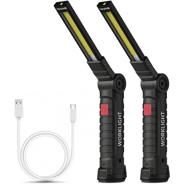 COB Torch Flashlight with Magnetic Base Rechargeable Work Light Workshop Lamp 5 Modes White/red Light Camping Lamp for Garage DC