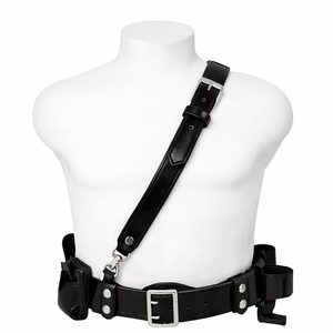Sangle d'épaule en cuir véritable noir avec anneaux en D, réglable, style formel, entièrement doublée - Product Image 1