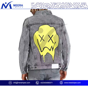 2025 conception personnalisée couleur gris uni hommes veste en jean logo imprimé personnalisé tissu respirant surdimensionné veste en jean pour hommes - Product Image 3