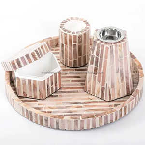 Luxury Arabian Handcrafted Mother of Pearl Mubkhar Set with Wood Tray <b>Handles</b> and Burner Box Newest Design From India - Product Image 3