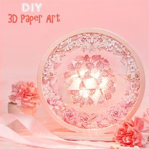 Lampe en papier découpé DIY, lumière de nuit ronde en papier découpé, hydrangea, boîte à lumière en papier, sculptures, lumière réglable, décoration de bureau - Product Image 3