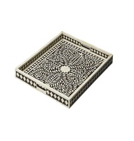 Plateau de service artisanal écologique moderne vert et blanc avec incrustations en os, compatible lave-vaisselle, design marocain, pour la maison, le restaurant, les mariages