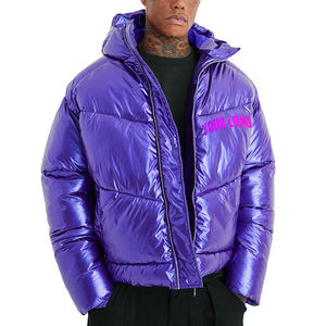 Veste matelassée imperméable brillante d'hiver de haute qualité, tendance 2023, en toile chaude, col montant, logo personnalisé sur le devant, pour hommes - Product Image 5