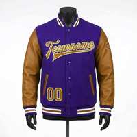 Veste universitaire violette sur mesure pour hommes, style vintage, avec manches en cuir, broderie chenille, veste bomber de baseball