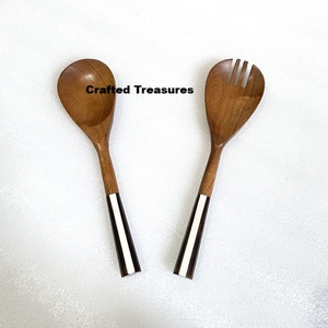 Eco friendly Wood & Resin cutlery Salad Server Set Resin Handle Spoon And Fork Set <b>For</b> Kitchenware & Dinnerware <b>Decoration</b> <b>Item</b> - Product Image 4