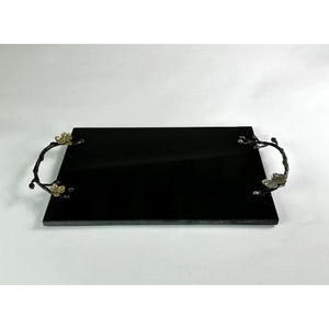 Moderne élégant feuille d'or branche poignées de haute qualité blanc marbre naturel plateau de service décor à la maison poignée en métal pour mariage - Product Image 2