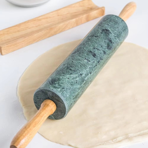 Rouleau à pâtisserie français en marbre vert pour la cuisson de la pâte à pizza, de la tarte et des biscuits avec support-Outils de cuisine essentiels antiadhésifs idées cadeaux - Product Image 1