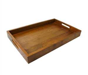 Plateau de service en bois fabriqué à la main plateau de nourriture de petit déjeuner rectangulaire avec poignées pour une utilisation de fête d'hôtel - Product Image 2