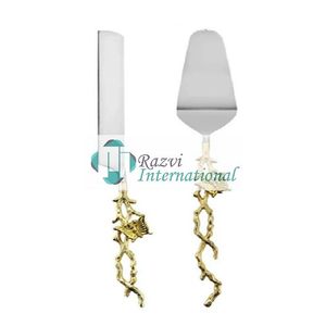 Restaurant Stainless Steel <b>Cake</b> Server with Gold Butterfly Accent Flatware Set with Cutlery and Metal Decoration for India - Product Image 1