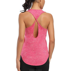 Débardeur de yoga sexy dos nu pour femmes avec pompon et rubans 100% coton respirant haut d'entraînement de gymnastique pour la course et le fitness - Product Image 5