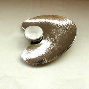 Meilleur prix bol en métal martelé argenté et trempette pour servir pour la décoration de fêtes de restaurants d'hôtel - Product Image 6