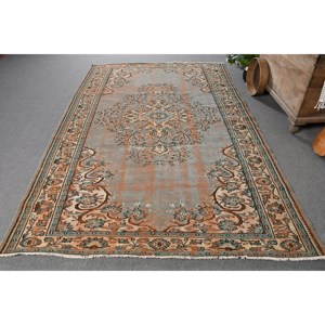 Alfombra de lana turca Vintage azul naranja clásica 5,9X9,4 pies tejido plano Patchwork látex para decoraciones para sala de estar pasillos - Product Image 1