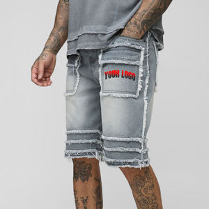 Streetwear OEM, jort en denim vieilli vintage délavé pour hommes, shorts surdimensionnés avec logo brodé personnalisé pour hommes, streetwewar Aid Wash - Product Image 6