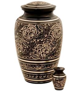 Urna de cremación de Metal de diseño clásico grabada a mano en oro y negro para cenizas humanas, urnas de cremaciones conmemorativas, suministros funerarios - Product Image 1