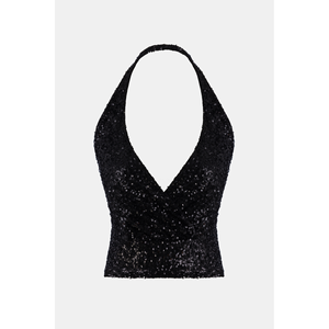 เสื้อผู้หญิงคอวีประดับเลื่อมสีดำด้านหลัง - Product Image 6