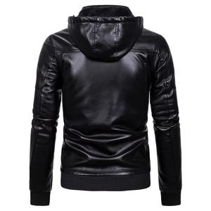 Chaqueta de Cuero PU para Hombre de Invierno, Chaqueta de Cuero Genuino Teñida Lisa, Color Sólido Informal, Diseño con Cuello Alto y Cremallera - Product Image 6
