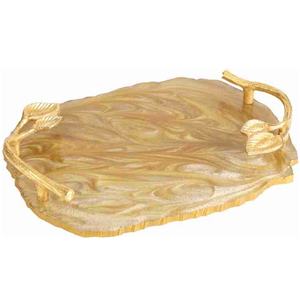 Bandejas de resina con diseño de hoja dorada Artículos elegantes Gran forma personalizada Bandeja de servicio de estilo blanco moderno - Product Image 1