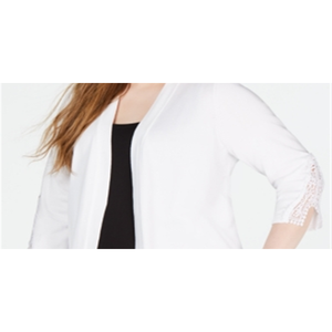 Cardigan Bianco da Donna Taglie Forti JM Collection 0X con Bordo Lungo all'Uncinetto e Decorazione in Pizzo, Logo Frontale, Moda Estiva - Product Image 2