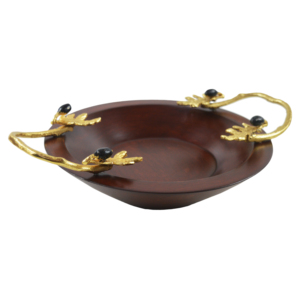 Cuenco redondo de metal de madera hecho a mano con mango dorado, diseño único para Decoración de mesa, técnica pulida, precio económico - Product Image 1