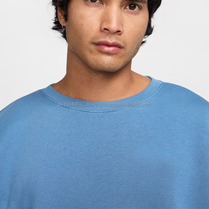 OEM personalizado de lujo de los hombres de invierno Jersey de cuello redondo de gran tamaño azul 100% sudadera de lana de algodón con hombro caído patrón sólido - Product Image 4