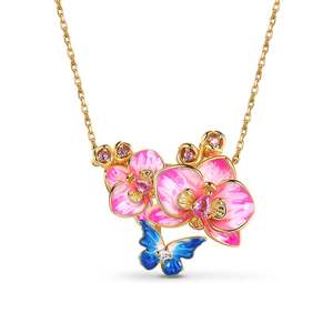 สร้อยคอเงินแท้ลายดอกกล้วยไม้ฟาแลนนอปซิสและผีเสื้อในสวนแสนโรแมนติก - Product Image 1
