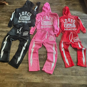 Haute qualité Vintage poids lourd hommes survêtement soleil fondu impression pantalons de survêtement en détresse à capuche 100% coton éponge française - Product Image 1