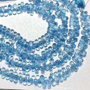 Cuentas Briolette con Forma de Gota de Pera Facetada de Topacio Azul Swizz Natural, Piedra Preciosa Natural de Calidad AAA para Joyería - Product Image 2
