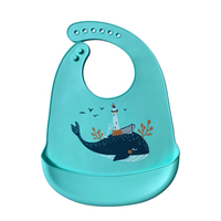Bib Bayi Silikon Food Grade Anti Air Kantong Penampung Dapat Disesuaikan Motif Hewan Pegangan 0-12 Bulan 1-2 Tahun OEM