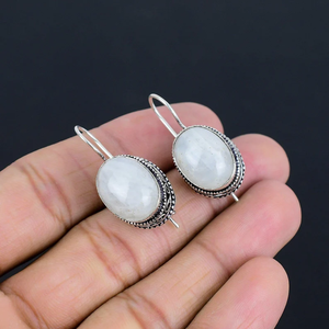 Boucles d'oreilles en pierre de lune arc-en-ciel véritable 925 Sterling Silver Jewelry Handmade Fine Silver Dangle & Drop Earring Bulk Wholesale Price - Product Image 2