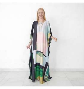 Womens Abstract Print Kaftan Maxi <b>Dress</b> Loose Fit Oversized Floor-Length Elegant Flare Sleeve 100% Cotton Resort <b>Evening</b> Wear - Product Image 2