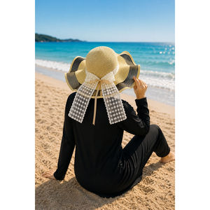 Sombrero de Paja con Estampado de Camello, Borde de Tul y Encaje, Sombrero Flexible de Rafia y Papel para Uso en Exteriores y Fiestas - Product Image 1