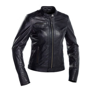 Chaquetas de cuero de otoño e invierno personalizadas de tendencia superior para mujer con cuello vuelto sólido mangas completas con forro de satén transpirable - Product Image 1