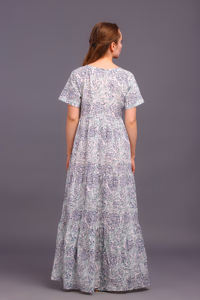 Bloc imprimé coton robe à la main à manches courtes confortable robe pleine longueur main bloc coton tenue décontractée avec poches - Product Image 4