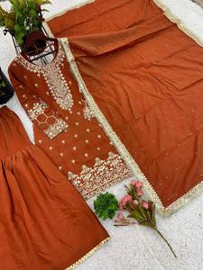 Designer pakistanais entièrement brodé séquence travail prêt à l'emploi Salwar Kameez Chinon soie cousu vêtements de mariage costumes pour les fêtes - Product Image 5