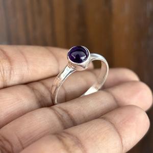 Wholesale Brass Silver Plated Amethyst Gemstone Minimalist <b>Statement</b> <b>Ring</b> Trendy Wedding Engagement Eco-Friendly Bezel Set - Product Image 1