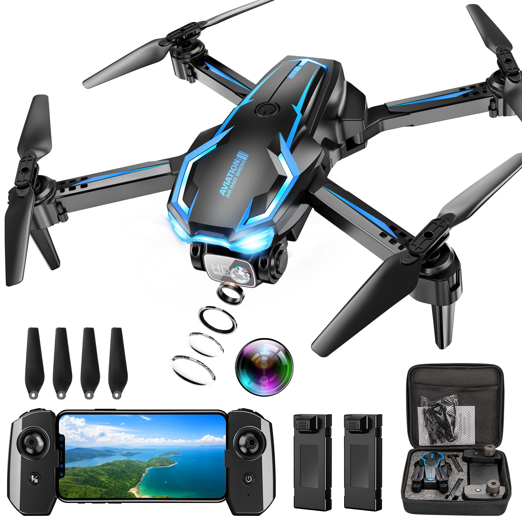 Drone with Camera for Adults, 2K HD FPV Drones with Upgrade Altitude Hold, One-Key Take Off/Landing, Speed Adjustment, Headless